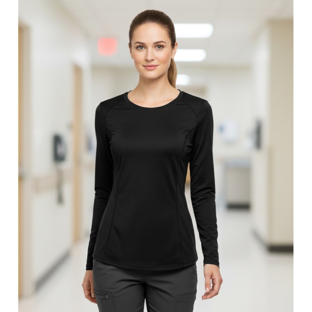 Beyond Scrubs Knit Long Sleeve Scrub Top Womens M Black Medical Layering Utility